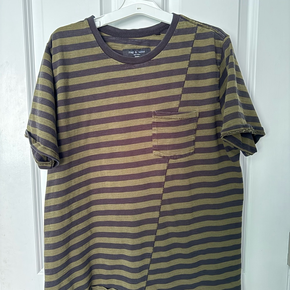 Rag & Bone | Green / Black Stripped Short Sleeve Tee